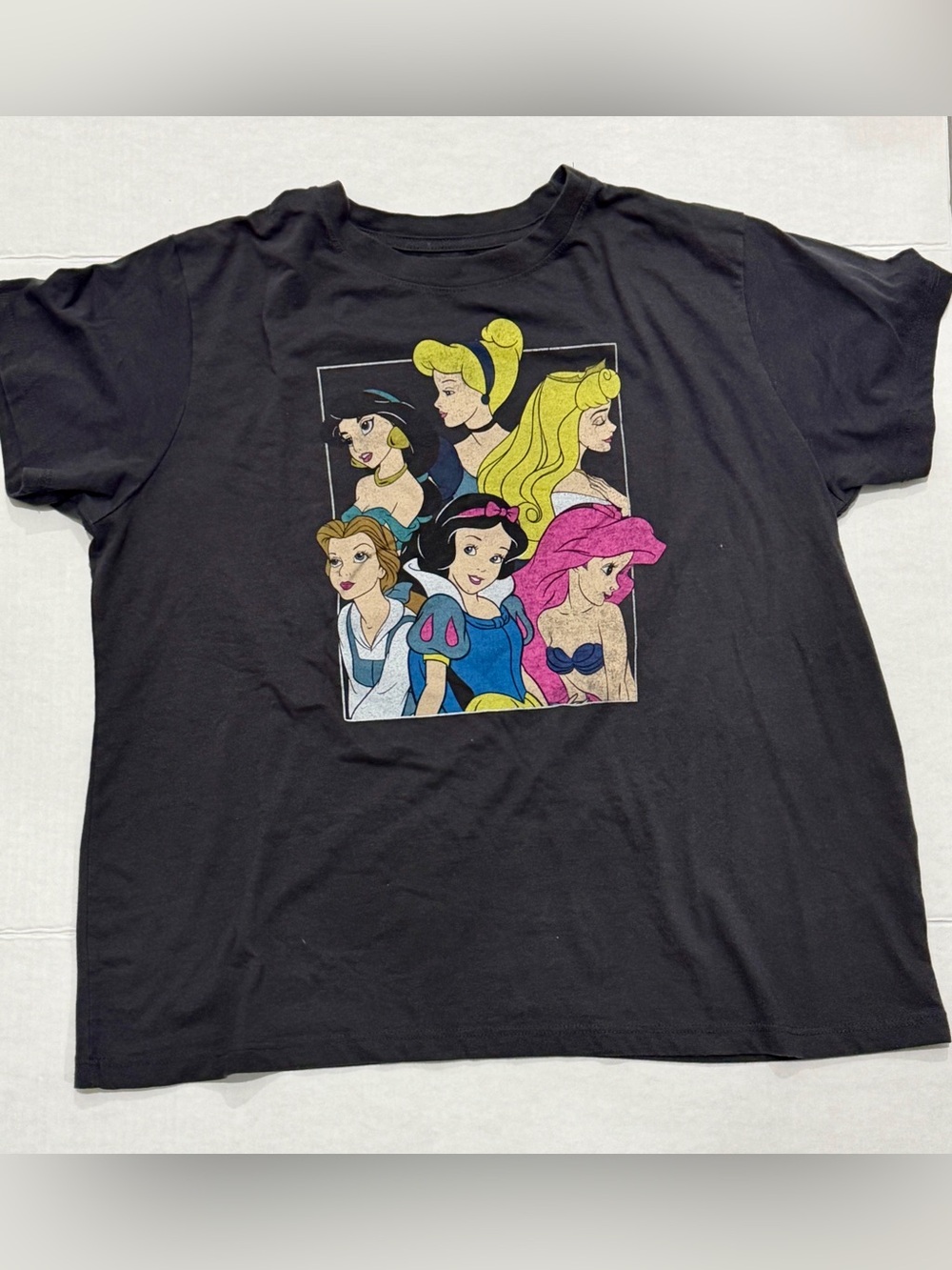 Disney Black Short-Sleeve Tee with Multicolor Princess Artwork